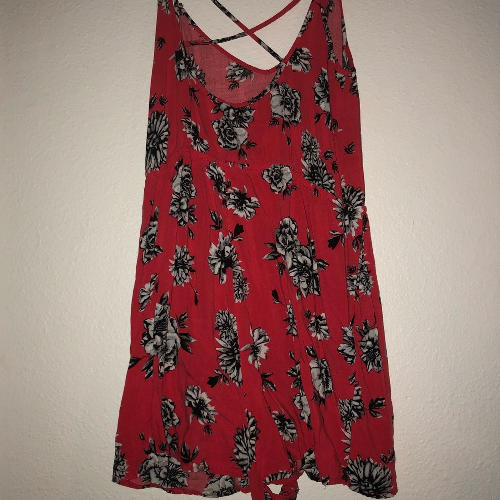 Red floral romper